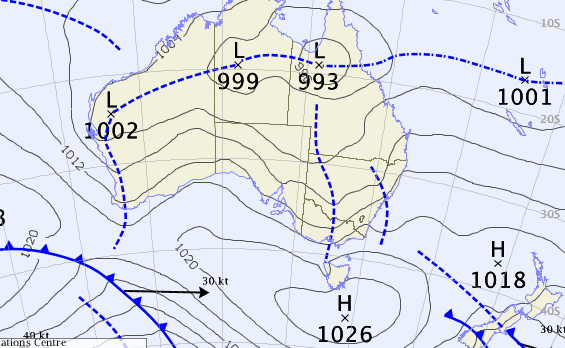 Low pressure area in Australia