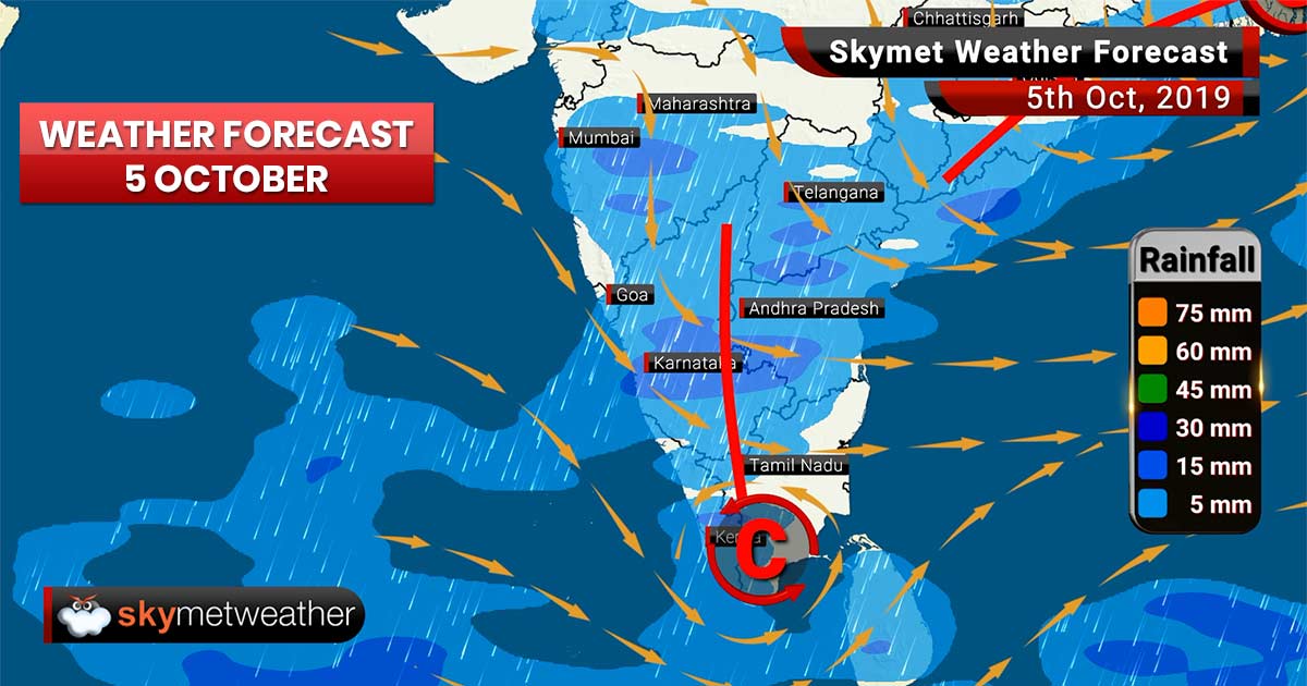 Weather Forecast Oct 5: Thunderstorm likely over Odisha, WB with rain over Kerala, Karnataka, TN